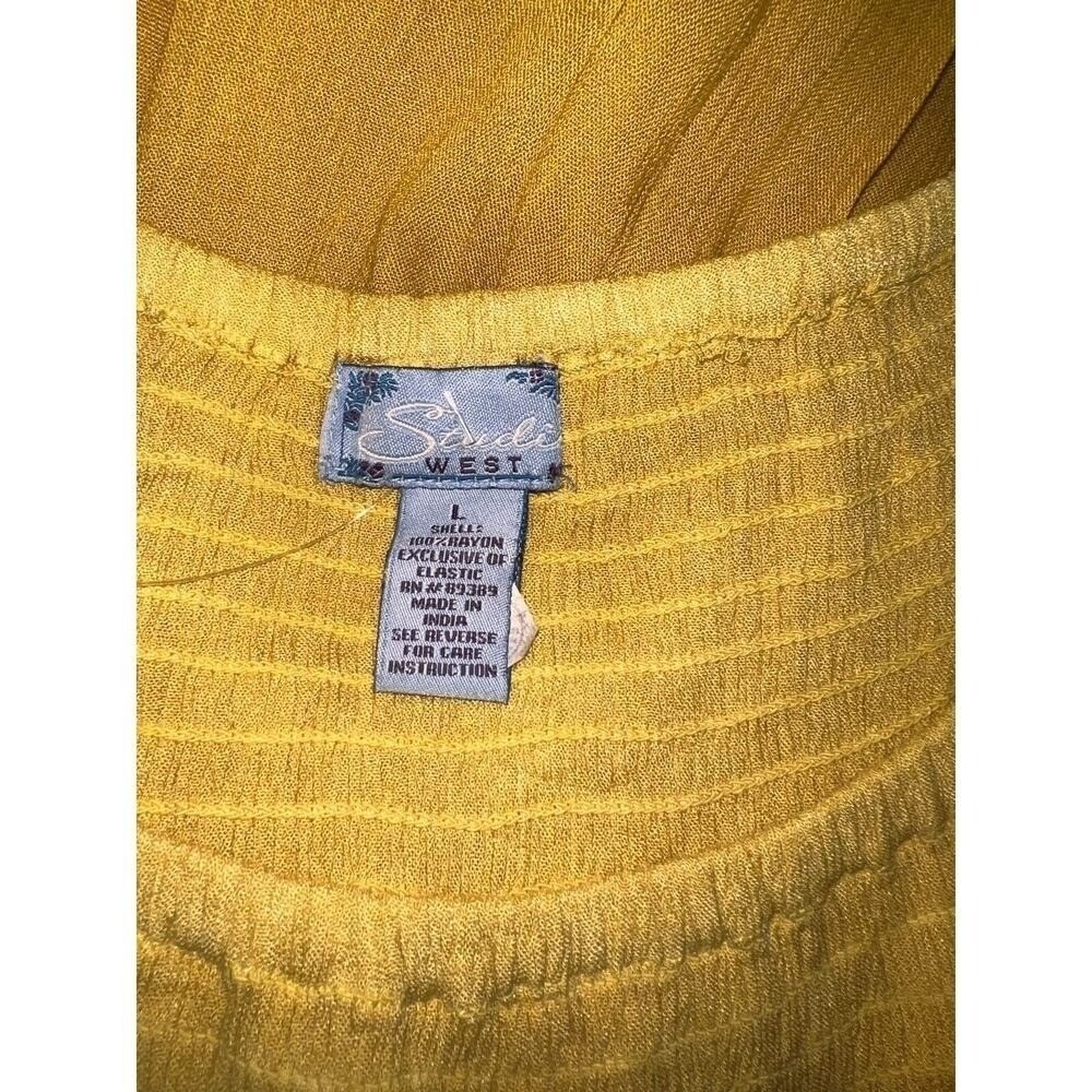 New Studio West Yellow Ombre Peasant Blouse Smocked Neck Balloon Sleeve Large L - Picture 6 of 9
